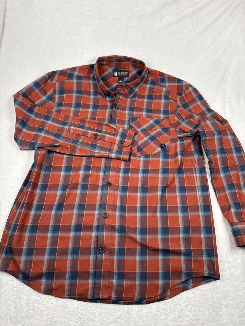 Duluth Trading Co Shirt Alaskan Hard Gear Men's Sz Lg Orange Plaid Wool Blend